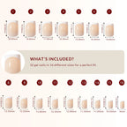 LuxeTip French Press On Nails, Short Square White French Tips, Size Guide, 32 Gel Nails in 16 different Sizes