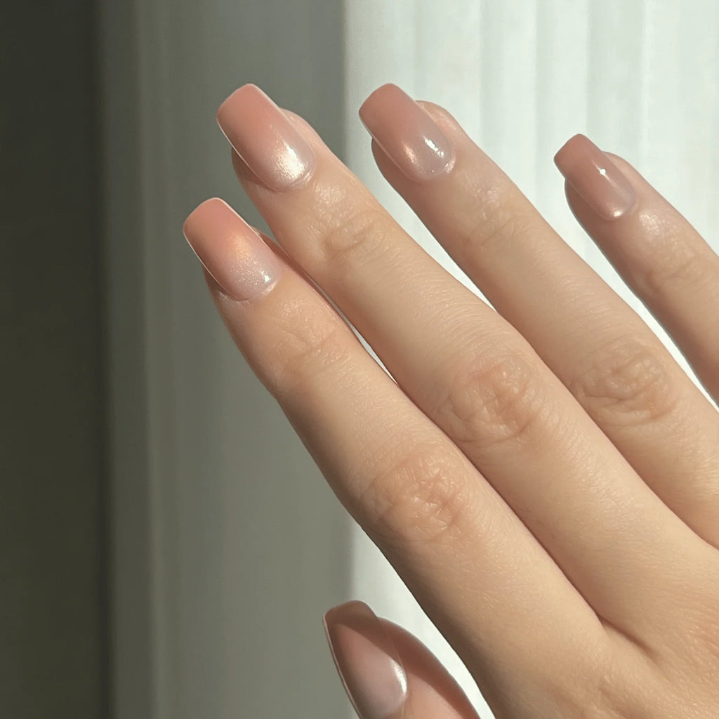LuxeTip Glass Cat Eye Press On Nails Extra Short Square, On Hand Display 2