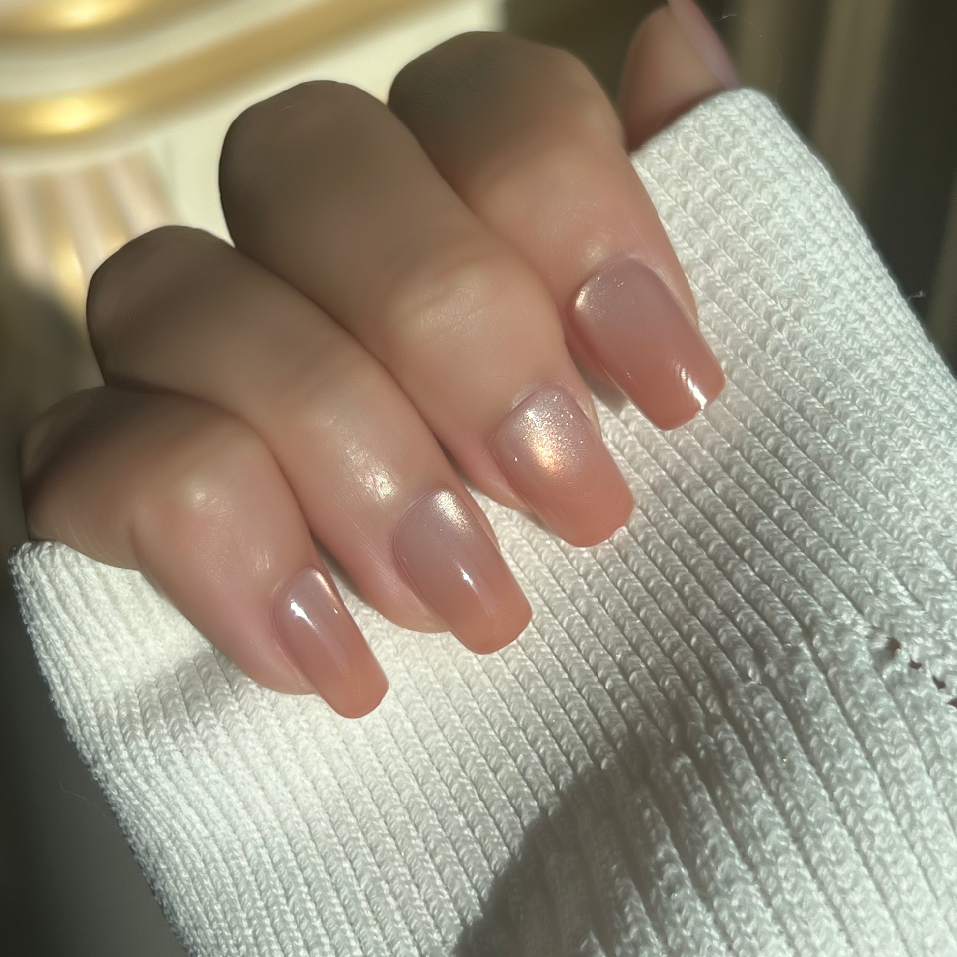 LuxeTip Glass Cat Eye Press On Nails Extra Short Square, On Hand Display 3
