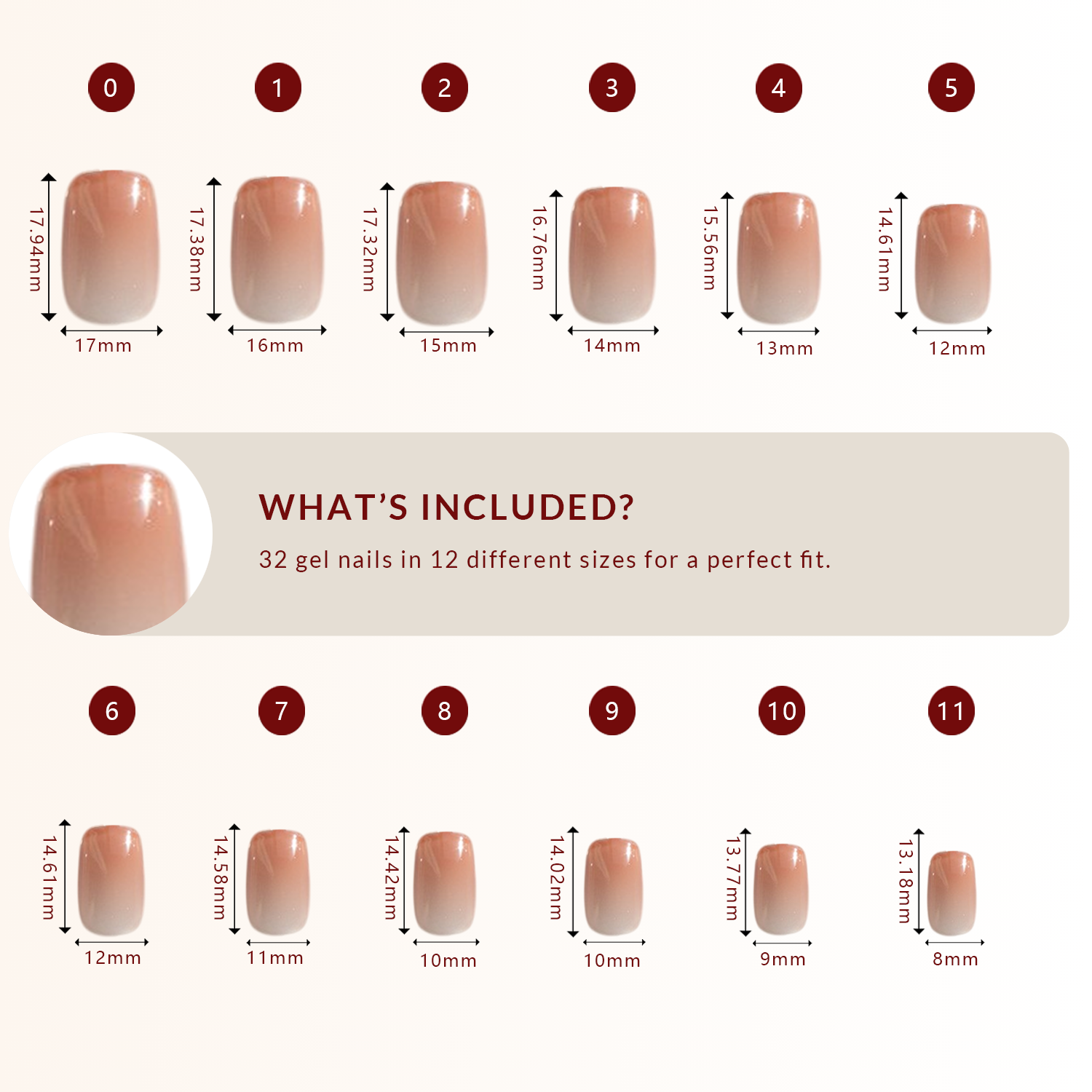 LuxeTip Glass Cat Eye Press On Nails Extra Short Square, Size Guide, 32 Gel Nails in 12 Different Sizes