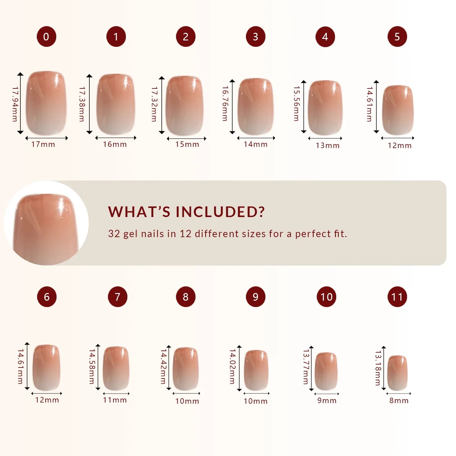 LuxeTip Glass Cat Eye Press On Nails Extra Short Square, Size Guide, 32 Gel Nails in 12 Different Sizes