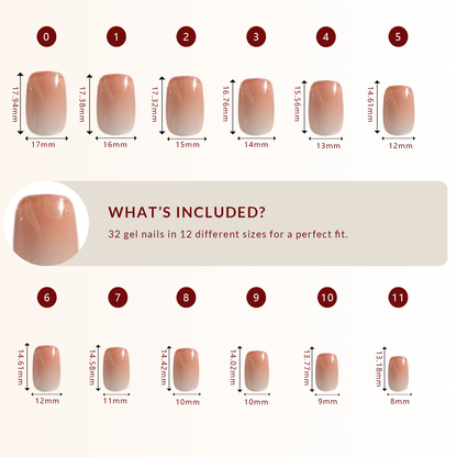 LuxeTip Glass Cat Eye Press On Nails Extra Short Square, Size Guide, 32 Gel Nails in 12 Different Sizes