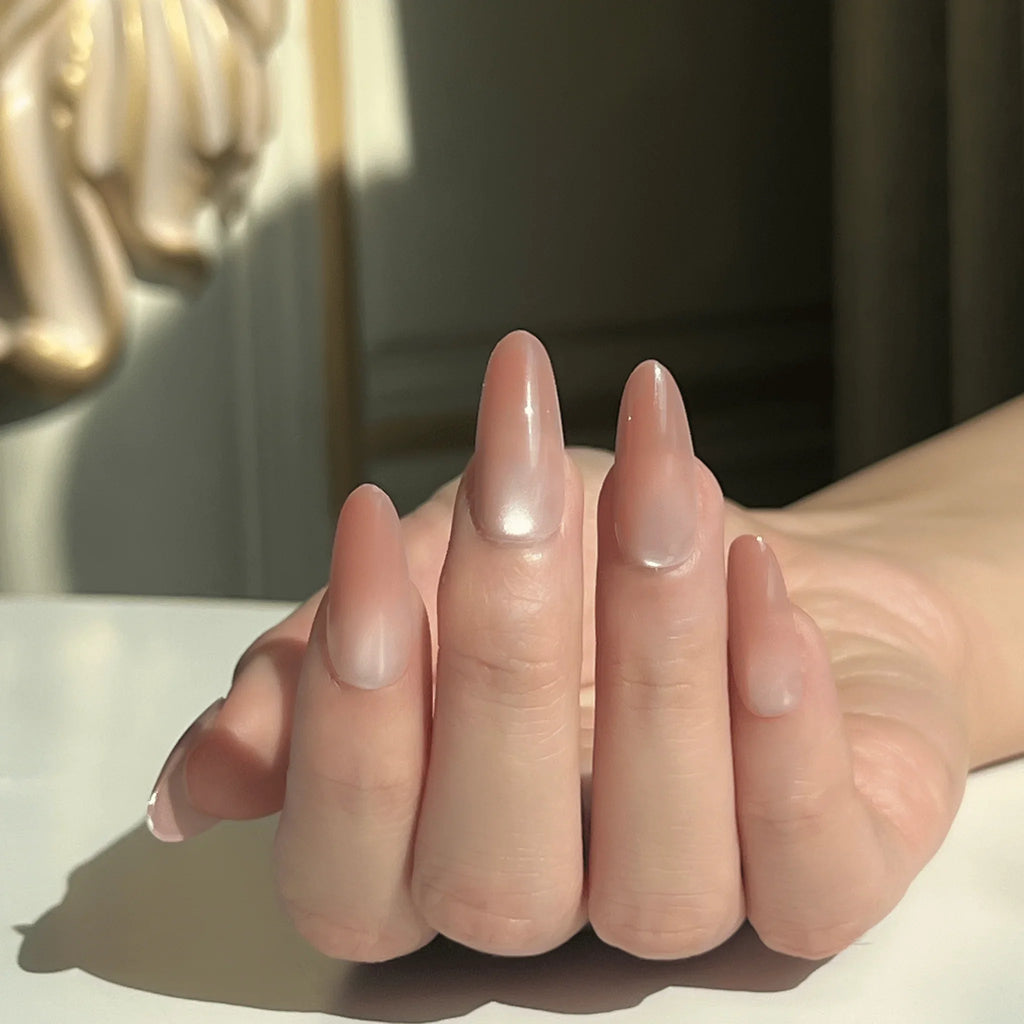 LuxeTip Glass Cat Eye Press On Nails Medium Oval, On Hand Display 4