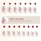 LuxeTip Glazed & Deep French Press On Nails, Medium Almond White French Tips, High-Gloss Finish, Size Guide, 30 Gel Nails in 15 Different Nail Sizes