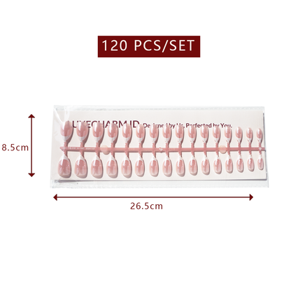 LuxeTip Glazed & Deep French Press On Nails, Medium Almond White French Tips, High-Gloss Finish, Light Pink Color 