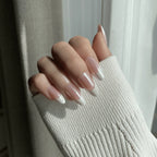 LuxeTip Glazed & Deep French Press On Nails, Medium Almond White French Tips, High-Gloss Finish, On Hand Display 3
