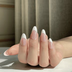 LuxeTip Glazed & Deep French Press On Nails, Medium Almond White French Tips, High-Gloss Finish, On Hand Display 4