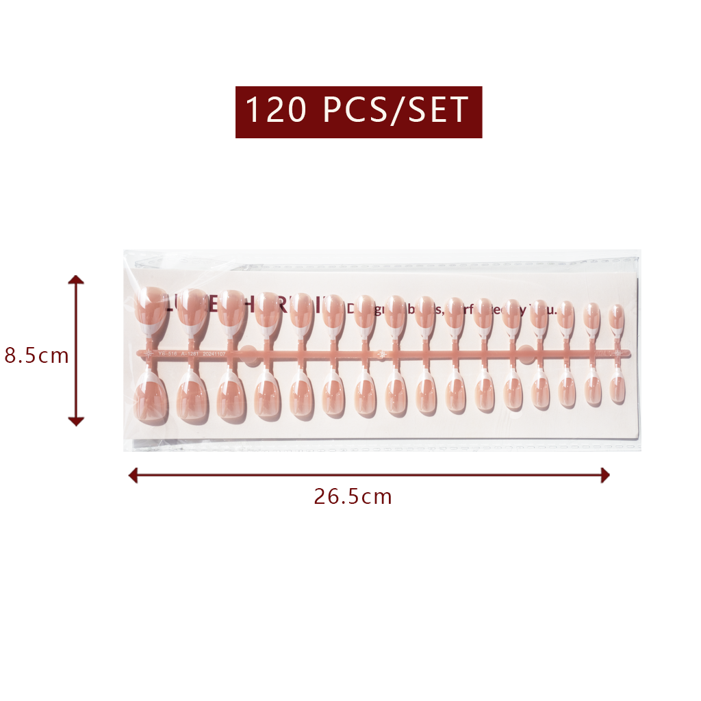 LuxeTip Glazed & Deep French Press On Nails, Medium Almond White French Tips, High-Gloss Finish, Peach Color 