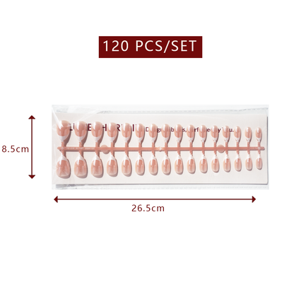 LuxeTip Glazed & Deep French Press On Nails, Medium Almond White French Tips, High-Gloss Finish, Peach Color 