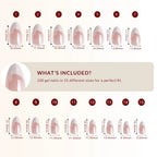 LuxeTip Glazed & Deep French Press On Nails, Medium Almond White French Tips, High-Gloss Finish, Size Guide, 120 Gel Nails in 15 Different Nail Sizes