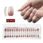 LuxeTip Glazed Donut Press On Nails Short Ballerina, On Hand Display, Thumb Nail Size Guide