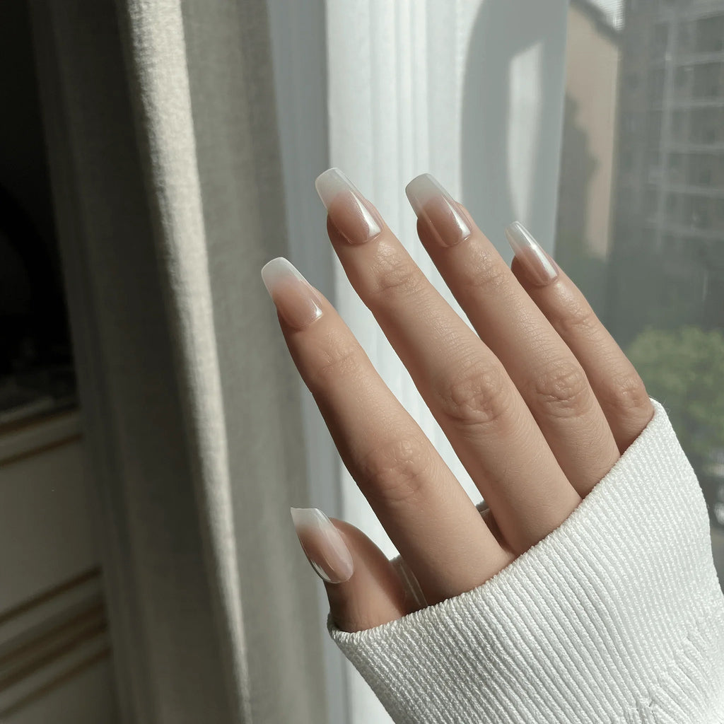 LuxeTip Glazed Donut Press On Nails Short Ballerina, On Hand Display 4