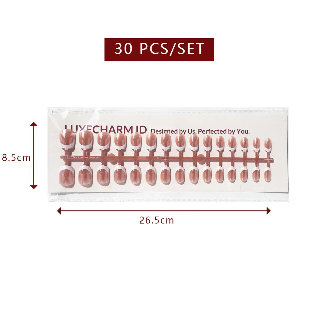 LuxeTip Glazed French Press On Nails, Extra Short Square White French Tips, light brown color 