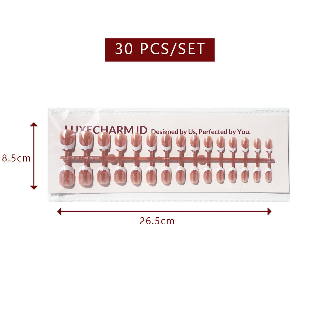 LuxeTip Glazed French Press On Nails, Extra Short Square White French Tips, light brown color 