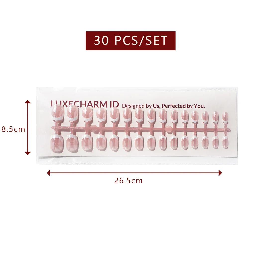 LuxeTip Glazed French Press On Nails, Extra Short Square White French Tips, light pink color 