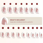 LuxeTip Glazed French Press On Nails, Short Almond White French Tips, High-Gloss Finish, Size Guide, 32 Gel Nails in 16 Different Nail Sizes