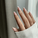 LuxeTip Glazed French Press On Nails, Short Almond White French Tips, High-Gloss Finish, On Hand Display 2