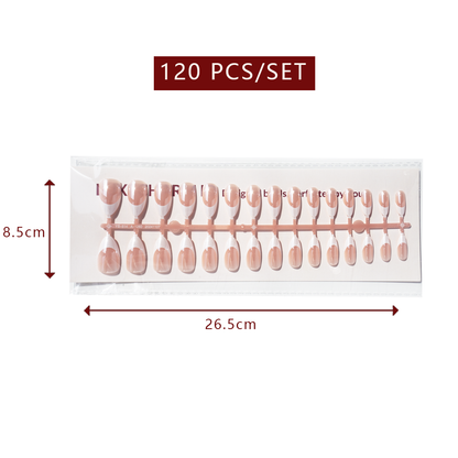 LuxeTip Glazed French Press On Nails, Short Almond White French Tips, High-Gloss Finish, Peach Color