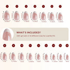 LuxeTip Glazed French Press On Nails, Short Almond White French Tips, High-Gloss Finish, Size Guide, 120+ Gel Nails in 16 Different Nail Sizes