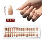 LuxeTip Nude Beige Ombre press on nails medium almond, on hand display, thumb nail size