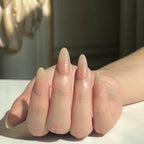 LuxeTip Nude Beige Ombre press on nails medium almond, on hand display 4