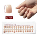 LuxeTip nude beige ombré press-on nails extra short square, on hand display, thumb nail size