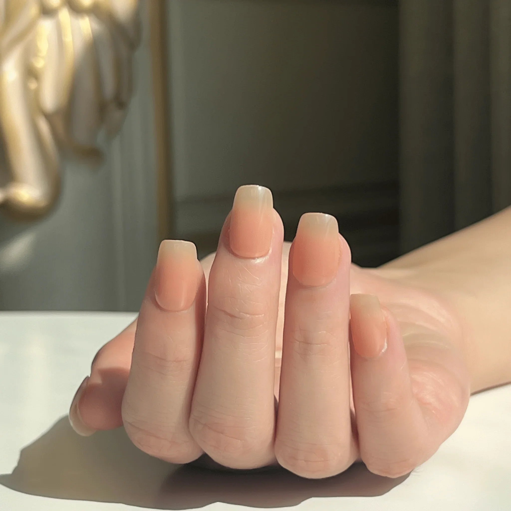 LuxeTip nude beige ombré press-on nails extra short square on hand display 3