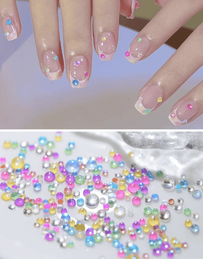Mermaid bubble nail beads mixed sizes 1-6mm water-drop resin on press on nails