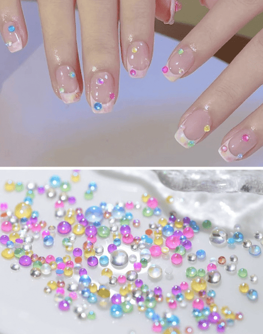 Mermaid bubble nail beads mixed sizes 1-6mm water-drop resin on press on nails