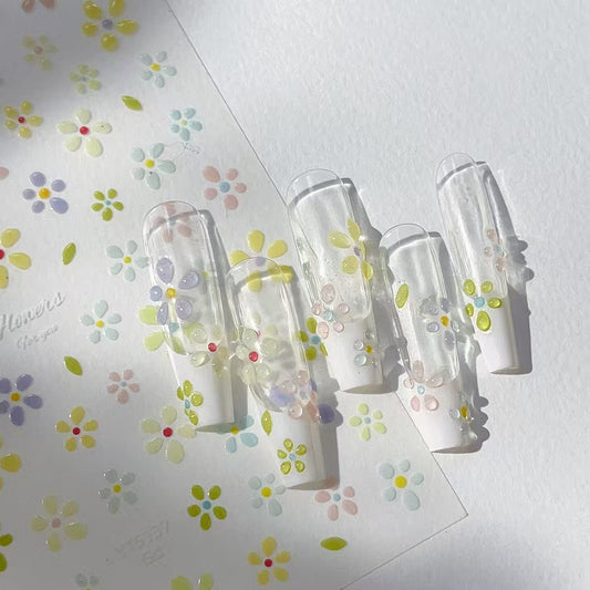 Minimal cartoon bloom jelly flower 3D nail art sticker on press on nails