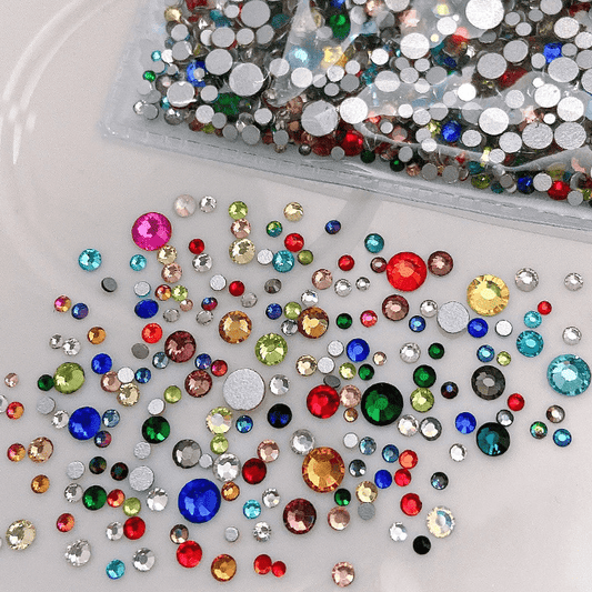 Mixed‑color crystal nail rhinestones SS3 to SS20 for DIY nail art, Close up look 