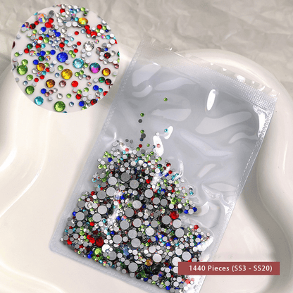 Mixed‑color crystal nail rhinestones SS3 to SS20 for DIY nail art