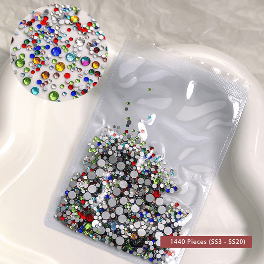 Mixed‑color crystal nail rhinestones SS3 to SS20 for DIY nail art