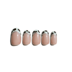 Set of five LuxeCharm press on nails featuring pistachio green leopard print tips on a white background