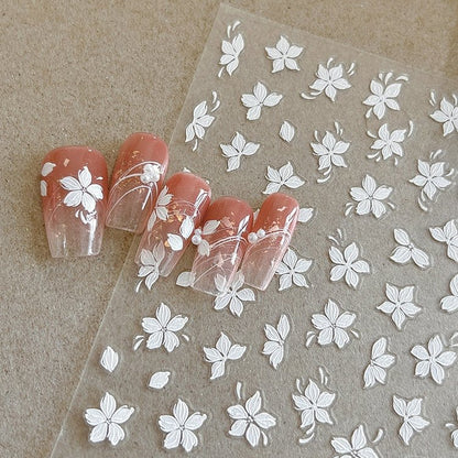 Pure white blossom and petals 3D floral nail stickers on press on nails
