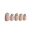 Set of five luxecharm press on nails featuring mocha polka dot designs on a white background