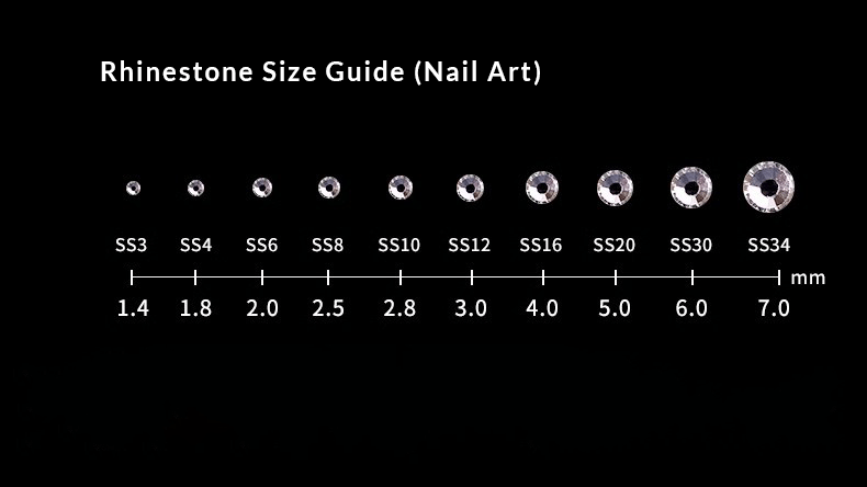 Rhinestone size guide for DIY nail art