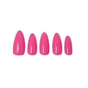 Set of five pink press on nail on a white background. LuxeCharm Rose false nails