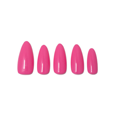 Set of five pink press on nail on a white background. LuxeCharm Rose false nails