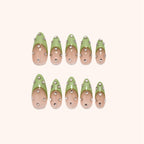 Gemstone avocado green nails. Press on nails. Product image. 10 press-ons.