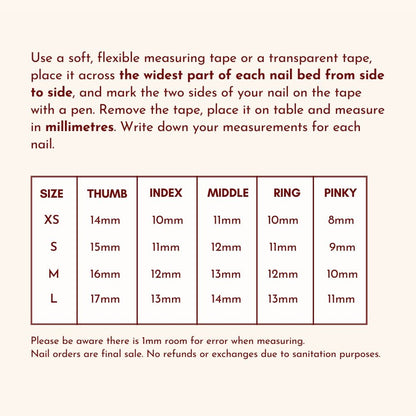 detailed size chart to find the perfect size for your nails 