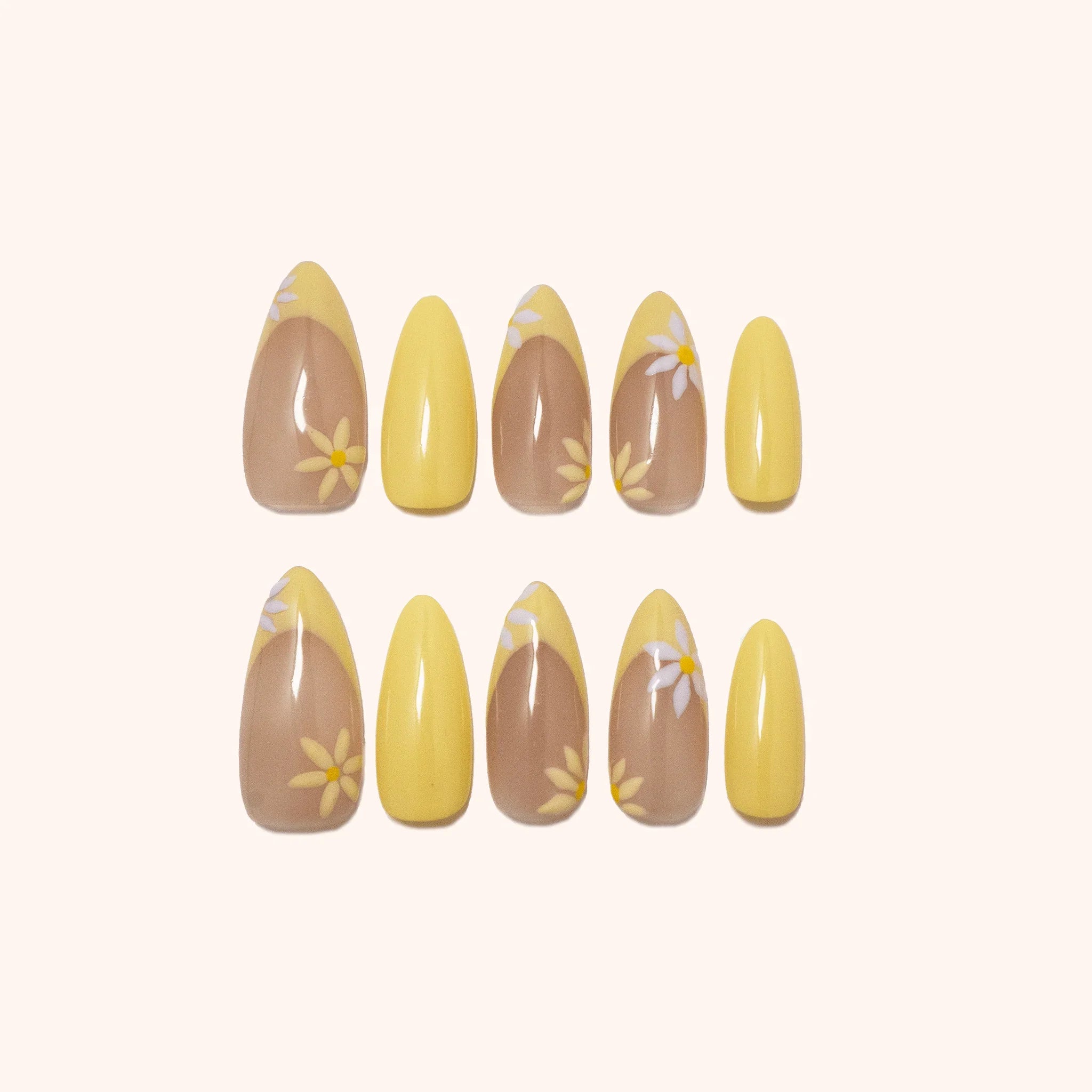 Yellow flower nails. Press on nails. Product image. 10 press-ons.