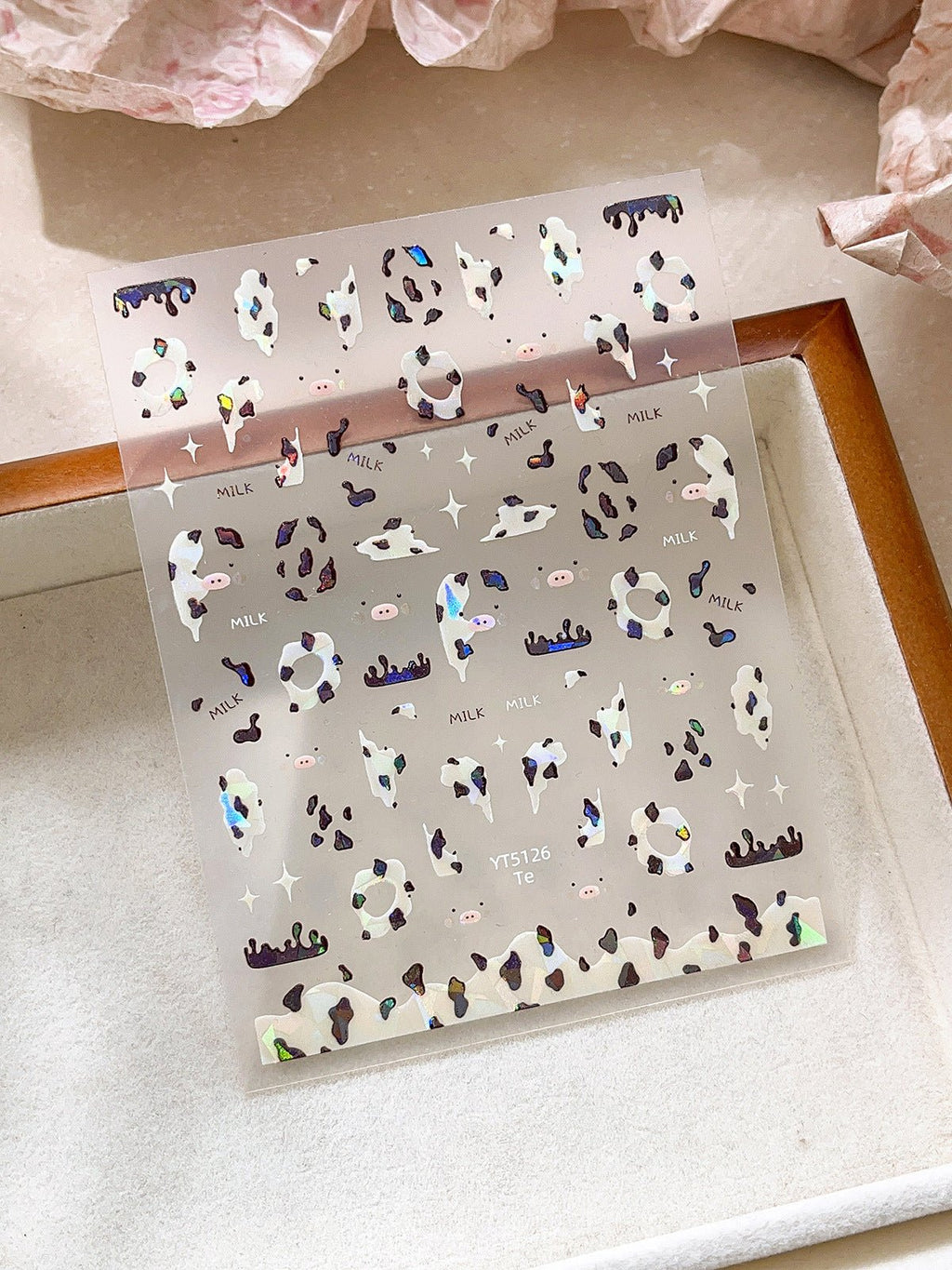 Shell shine cow print nail decals with pearlescent finish