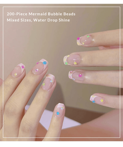 Mermaid bubble nail beads mixed sizes on press on nails, on hand display